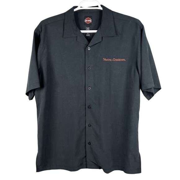 Harley-Davidson Mens L Button-Up Charcoal Shirt Embroidered Eagle & Snake Biker - Picture 3 of 15